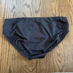 Lands End Womens Solid Black Banded Waist Mid Rise Bikini Brief Bottom Size 14
